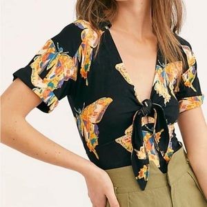 Free People Ready Set Sail Butterfly Front Tie Crop Top in Black Combo